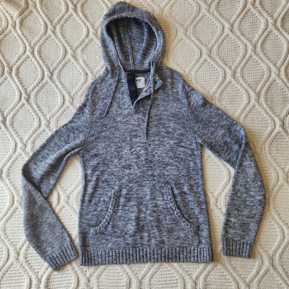 Urban Pipeline Grey/White Marled Knit Henley Pullover Hoodie Sweater- Size S